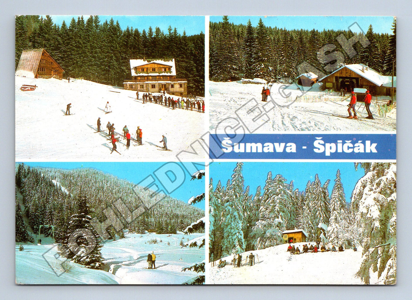 Pohlednice Šumava Špičák zimní scény lyžaři (M34204)