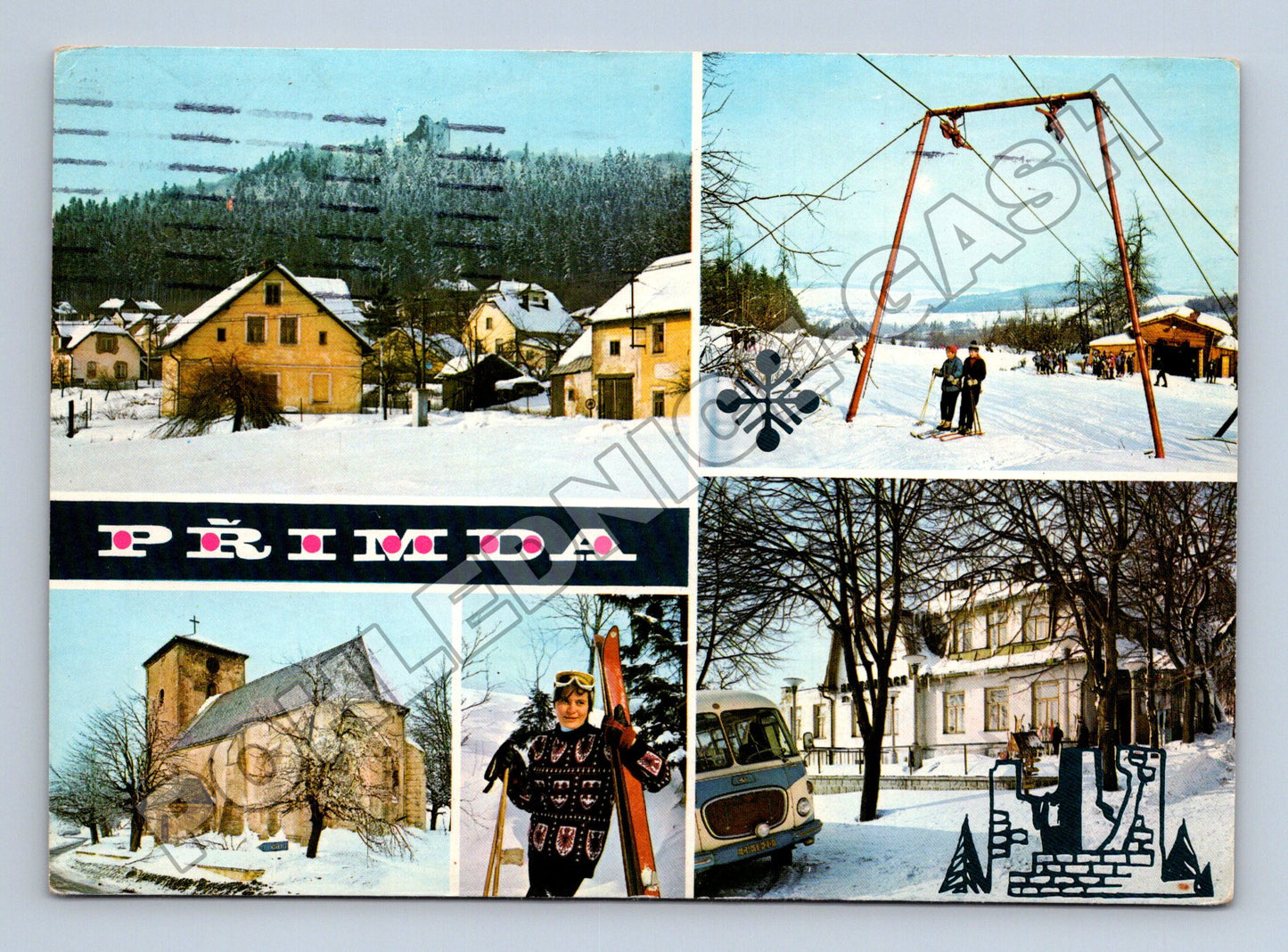 Pohlednice Přimda zimní scény multi-view 1976 (M34219)