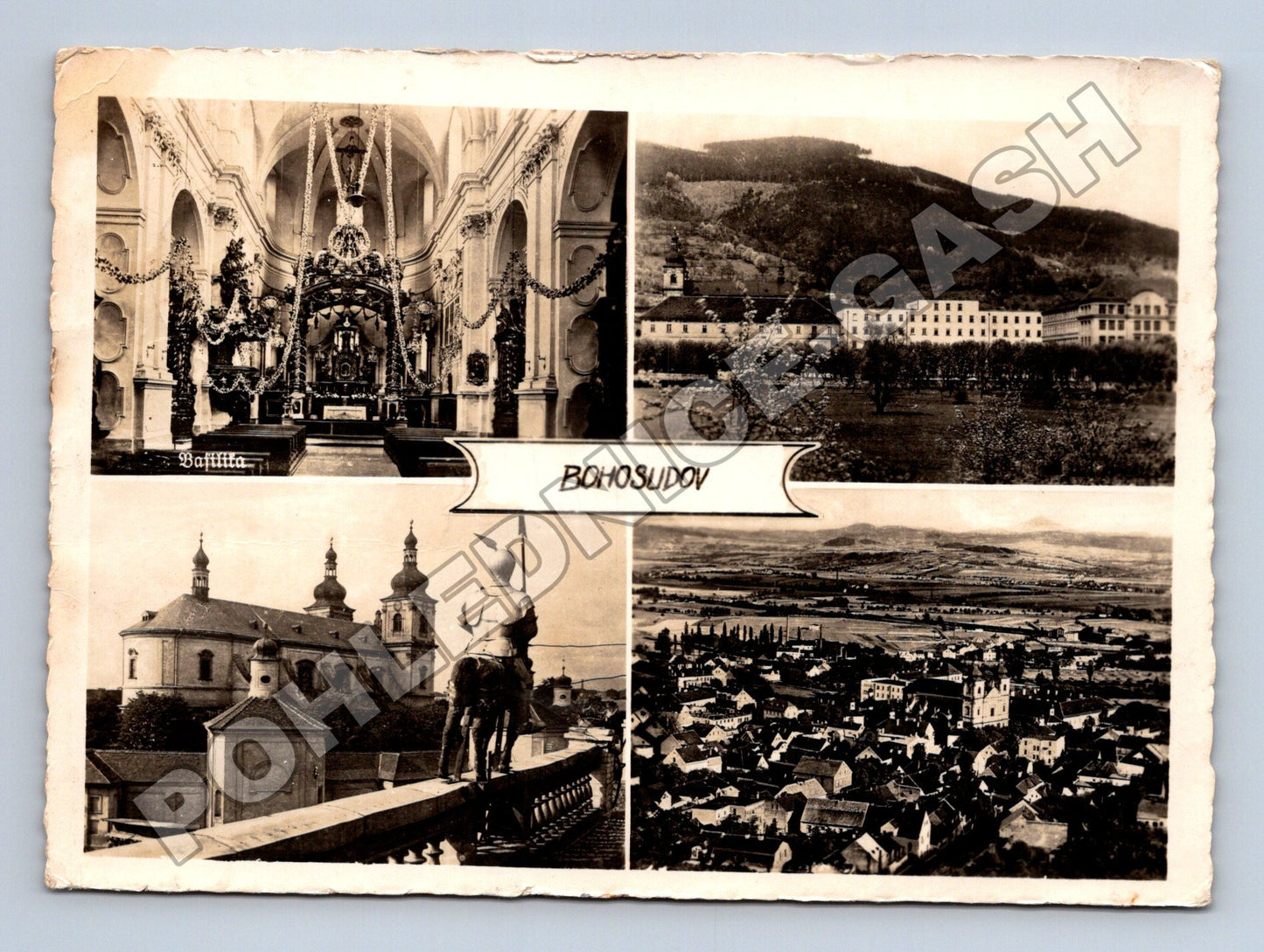 Pohlednice Bohosudov Bazilika a okolí cca 1950 (M34256)