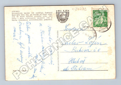 Pohlednice Stříbro mostní věž a kostel 1941 (M34273)
