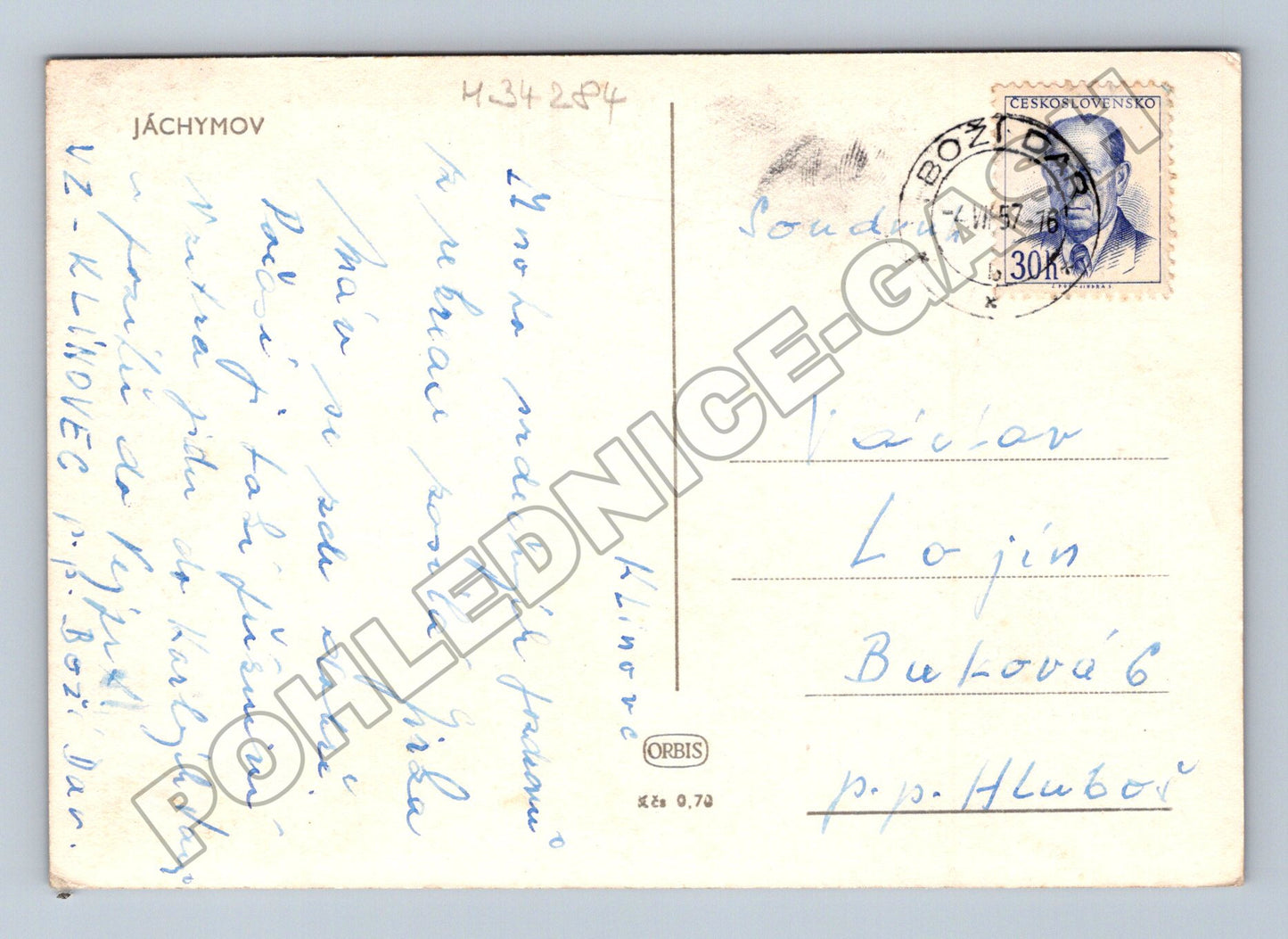 Pohlednice Jáchymov lázeňský dům 1957 (M34284)