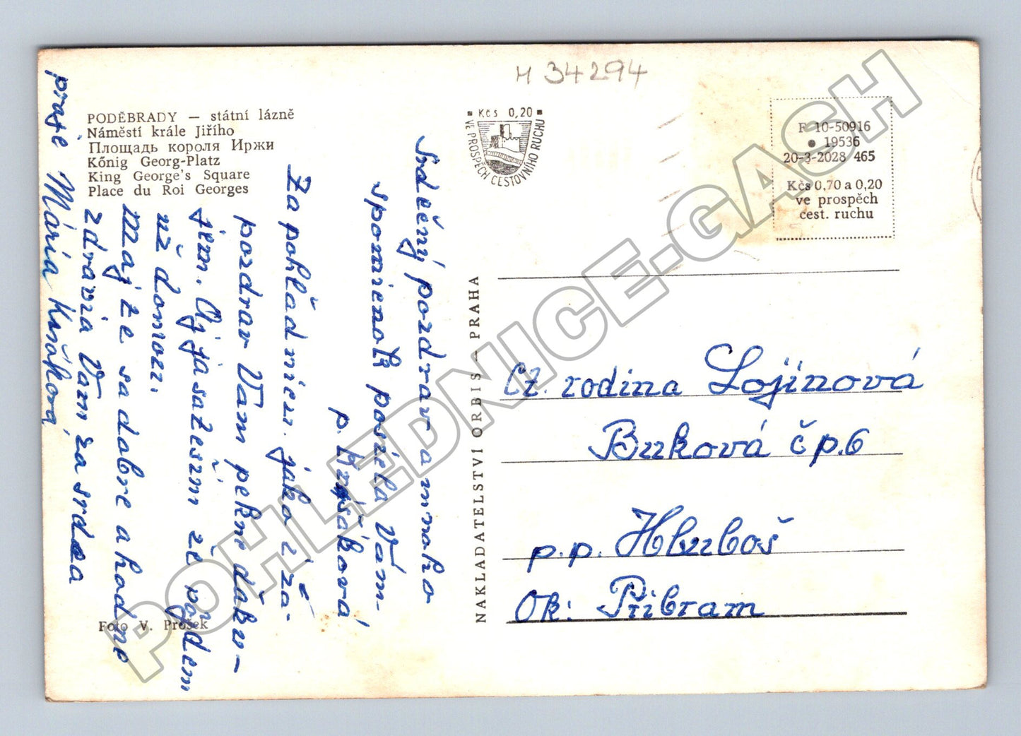 Pohlednice Poděbrady náměstí krále Jiřího 1953 (M34294)