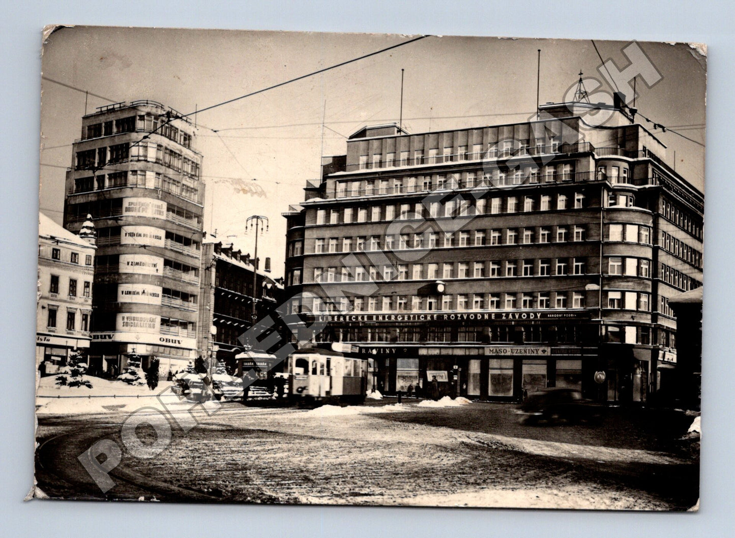 Liberec náměstí Klementa Gottwalda tramvaj sníh 1958 (M34300)