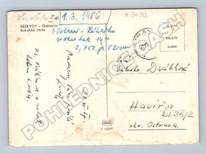 Pohlednice Beskydy Ostravice Sokolská chata 1956 (M34313)