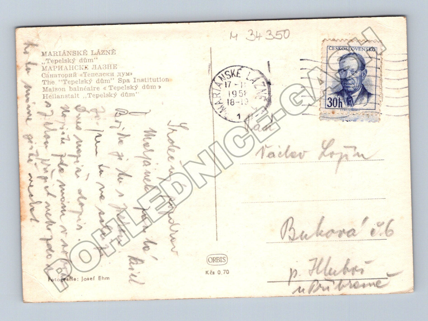 Pohlednice Mariánské Lázně Teplický dům 1951 (M34350)