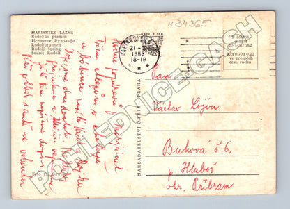 Pohlednice Mariánské Lázně Rudolfův pramen kolonáda 1953 (M34365)