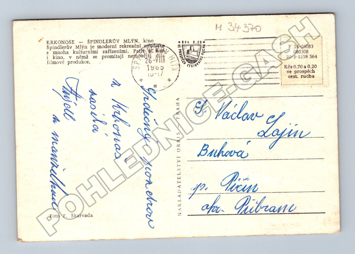 Pohlednice Špindlerův Mlýn řeka a budovy 1941 (M34370)