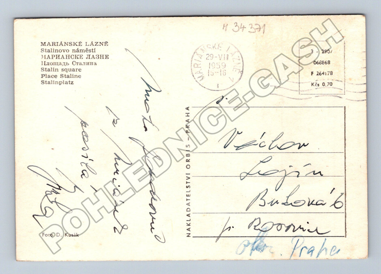 Pohlednice Mariánské Lázně Stallinovo náměstí 1959 (M34371)