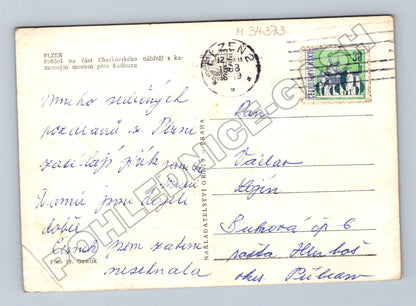 Pohlednice Plzeň Charkovské nábřeží most přes Radbuzu 1938 (M34373)