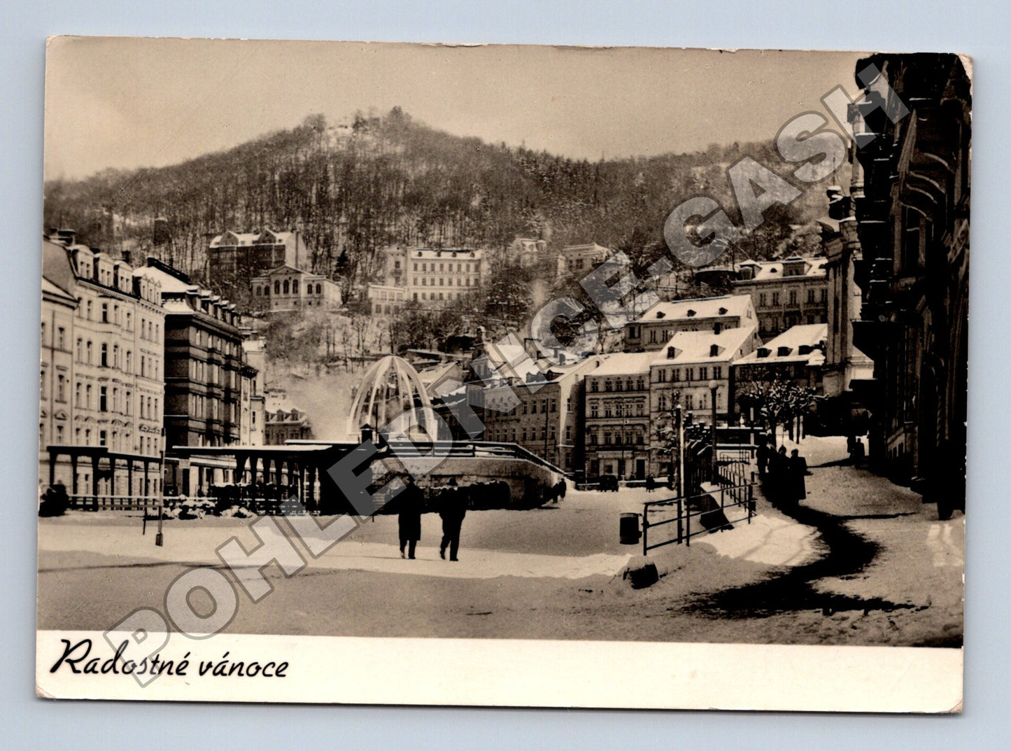 Pohlednice Karlovy Vary vánoční náměstí zimní 1958 (M34374)