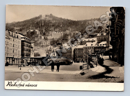 Pohlednice Karlovy Vary vánoční náměstí zimní 1958 (M34374)