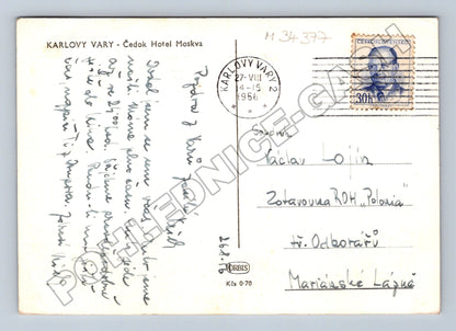 Pohlednice Karlovy Vary Hotel Moskva 1956 (M34377)