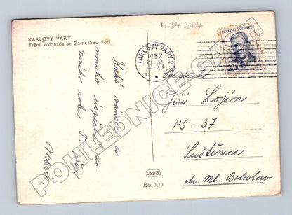 Pohlednice Karlovy Vary Tržní kolonáda zima 1957 (M34384)