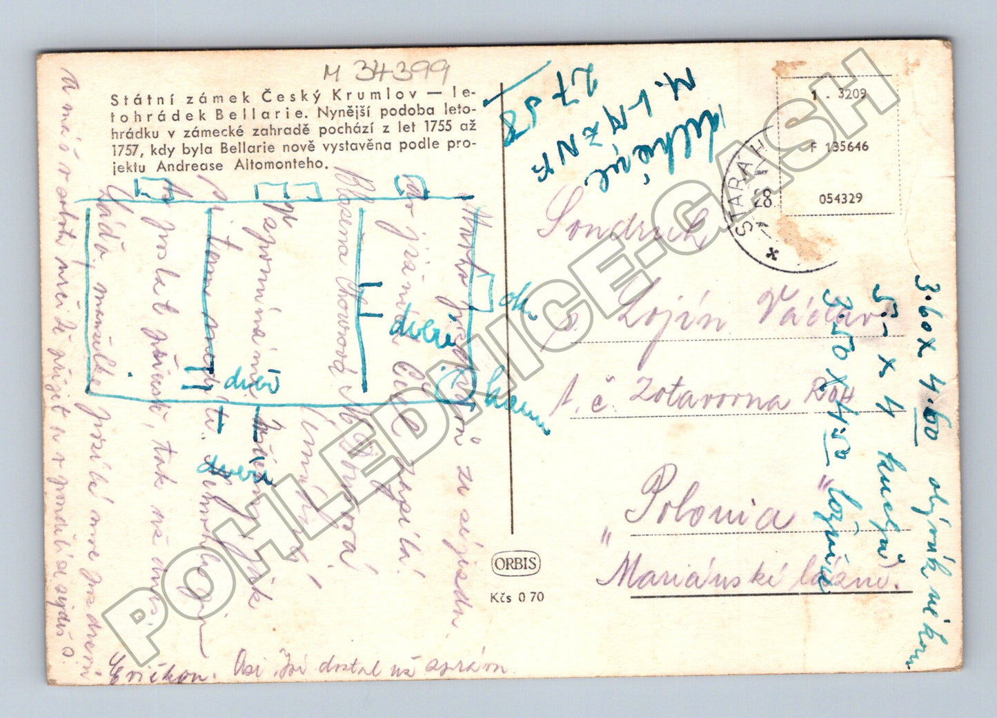Pohlednice Český Krumlov zámek Bellarie 1928 (M34399)