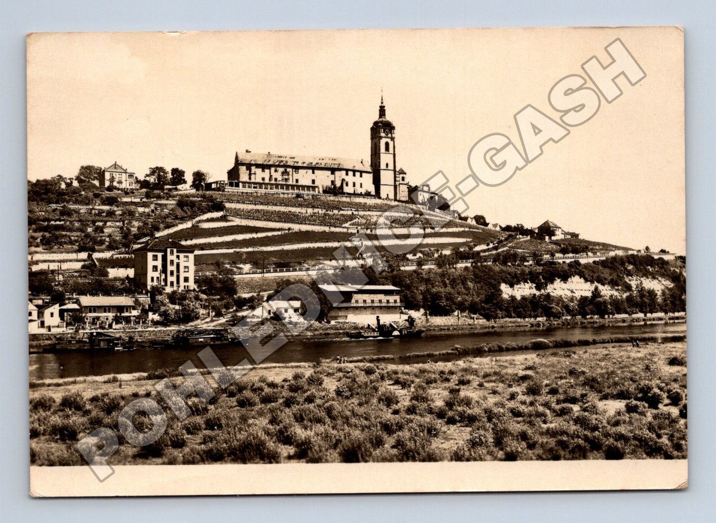 Pohlednice Mělník zámek a kostel nad Labem 1954 (M34400)