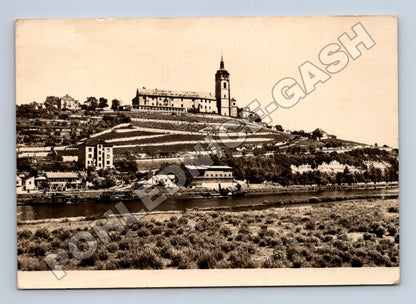 Pohlednice Mělník zámek a kostel nad Labem 1954 (M34400)