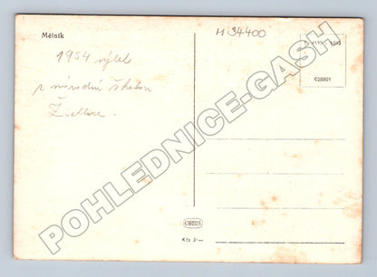 Pohlednice Mělník zámek a kostel nad Labem 1954 (M34400)