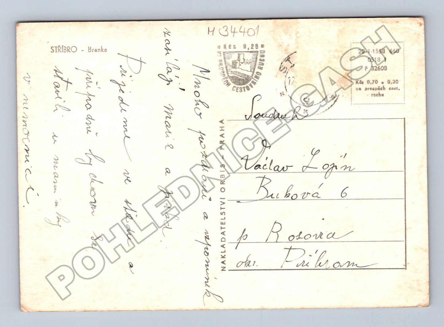 Pohlednice Stříbro Branka městská brána kostel 1950s (M34401)