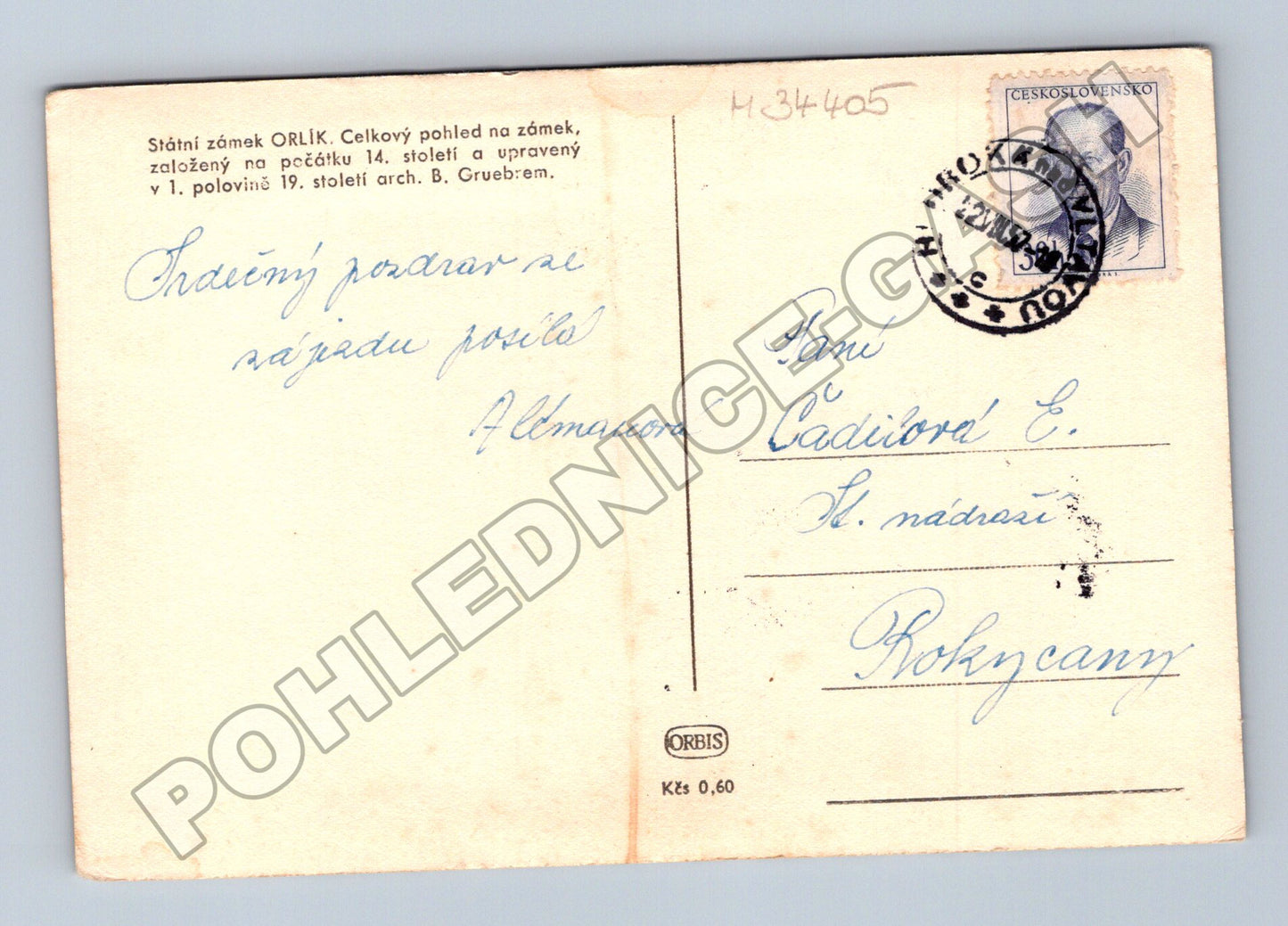 Pohlednice Orlík zámek celkový pohled 1935 (M34405)