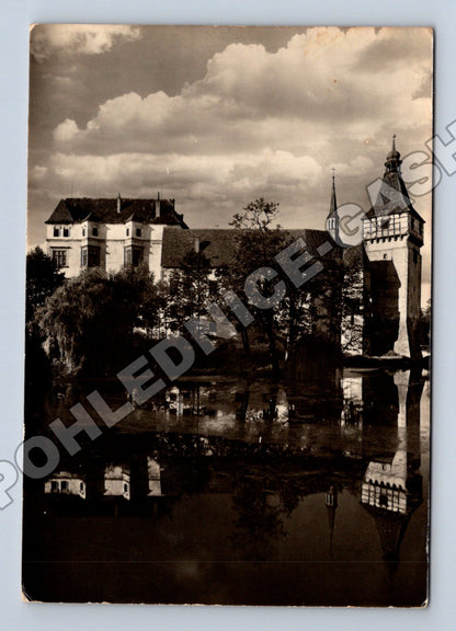 Pohlednice Blatná zámek s odrazem ve vodě 1956 (M34410)