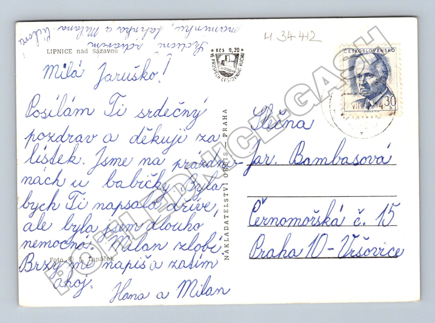 Pohlednice Lipnice nad Sázavou hrad a kostel kolem 1940 (M34412)