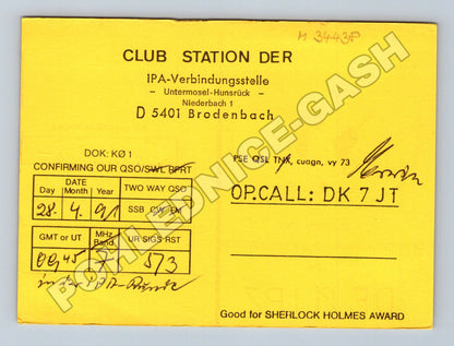 Pohlednice Německo QSL karta IPA Brodenbach 1991 (M34438)