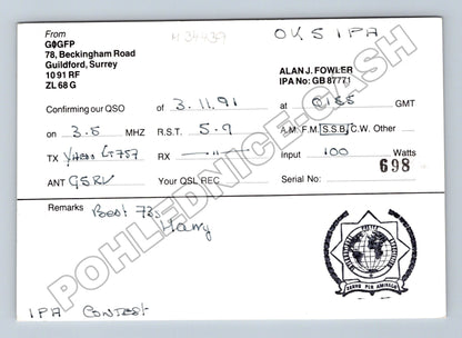 Pohlednice Velká Británie QSL IPA policista 1991 (M34439)