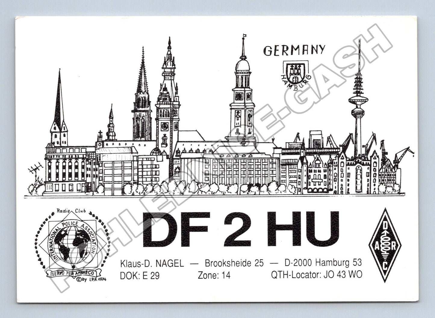 Pohlednice Německo Hamburk DF2HU QSL karta 1991 (M34441)