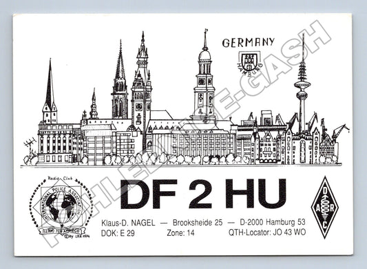 Pohlednice Německo Hamburk DF2HU QSL karta 1991 (M34441)