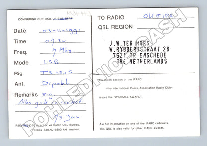 Pohlednice Holandsko amatérské rádio IPA PA3CZE 1991 (M34443)