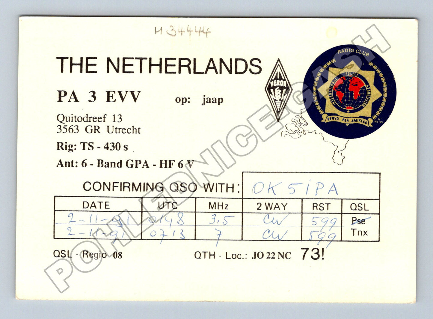 Pohlednice Holandsko Penroseův trojúhelník QSL 1991 (M34444)