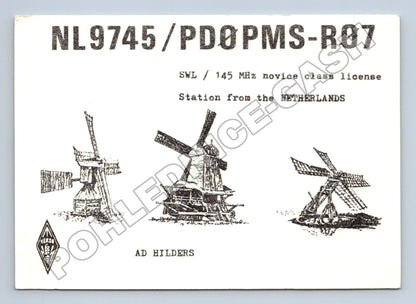 Pohlednice Holandsko větrné mlýny QSL karta 1992 (M34445)