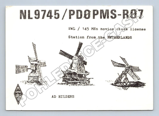 Pohlednice Holandsko větrné mlýny QSL karta 1992 (M34445)