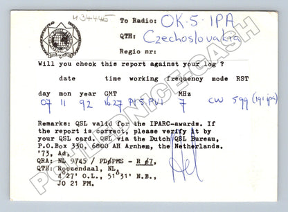 Pohlednice Holandsko větrné mlýny QSL karta 1992 (M34445)