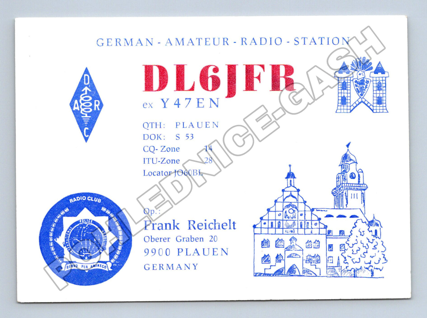 Pohlednice Německo Plauen QSL radioamatér 1992 (M34448)