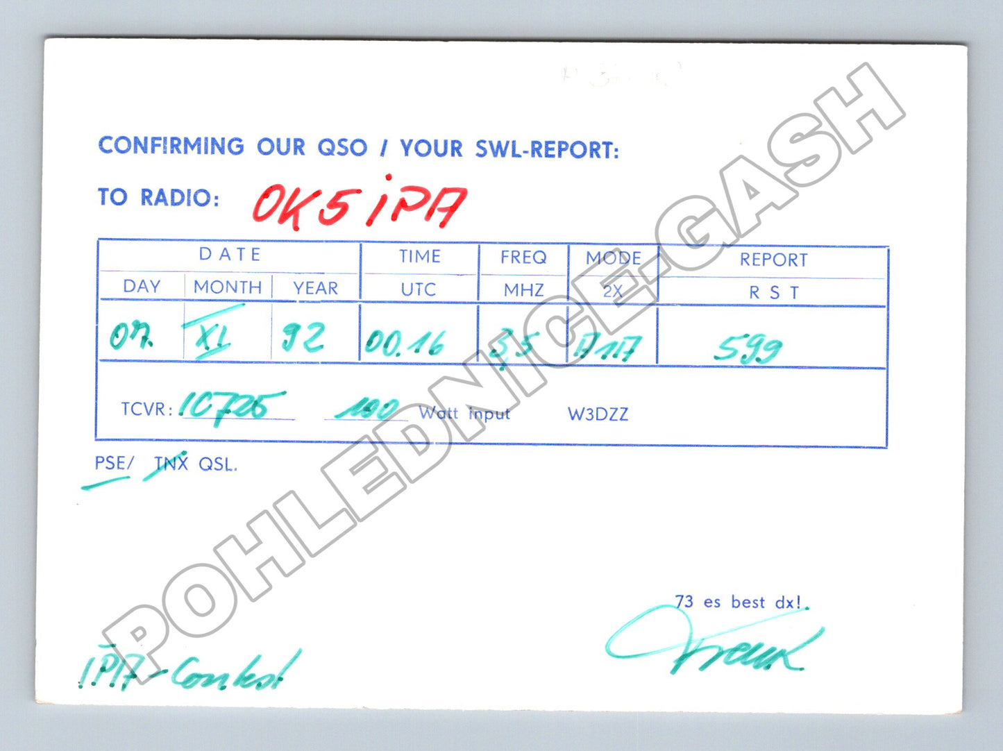 Pohlednice Německo Plauen QSL radioamatér 1992 (M34448)