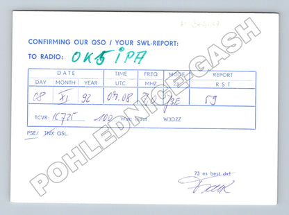 Pohlednice Německo amatérská radiostanice QSL karta 1992 (M34449)