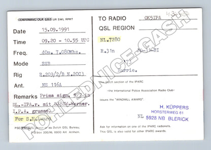 Pohlednice Holandsko IPA QSL radio 1991 (M34454)
