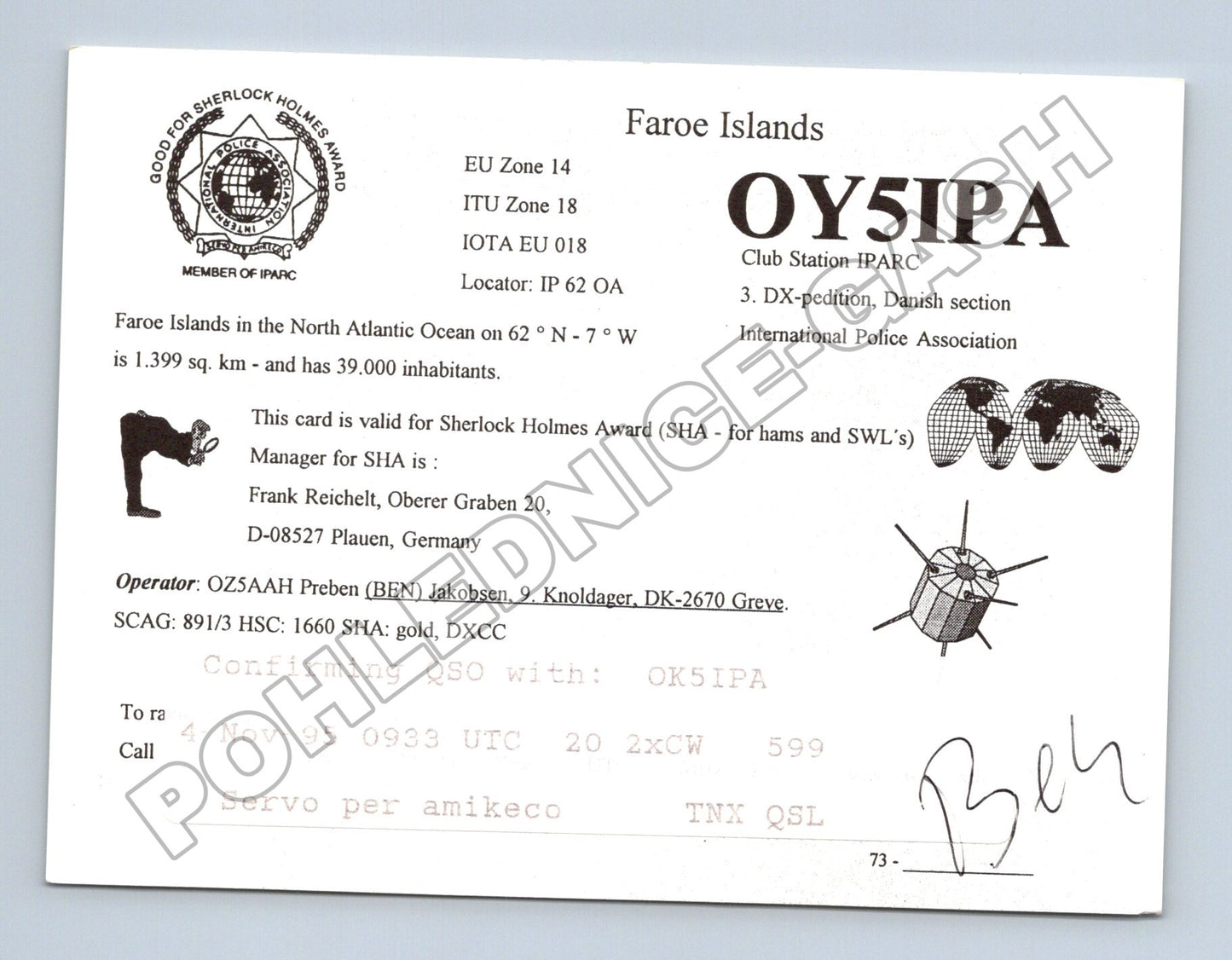 Pohlednice Faerské ostrovy amatérské rádio QSL karta 1995 (M34457)