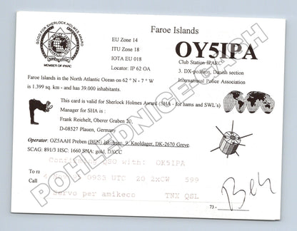 Pohlednice Faerské ostrovy amatérské rádio QSL karta 1995 (M34457)