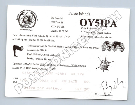 Pohlednice Faerské ostrovy amatérské rádio QSL karta 1995 (M34457)