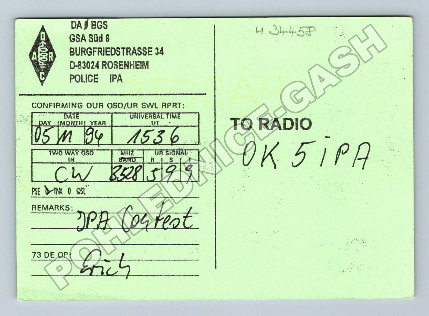 Pohlednice Německo Rosenheim QSL Bundesgrenzschutz (M34458)