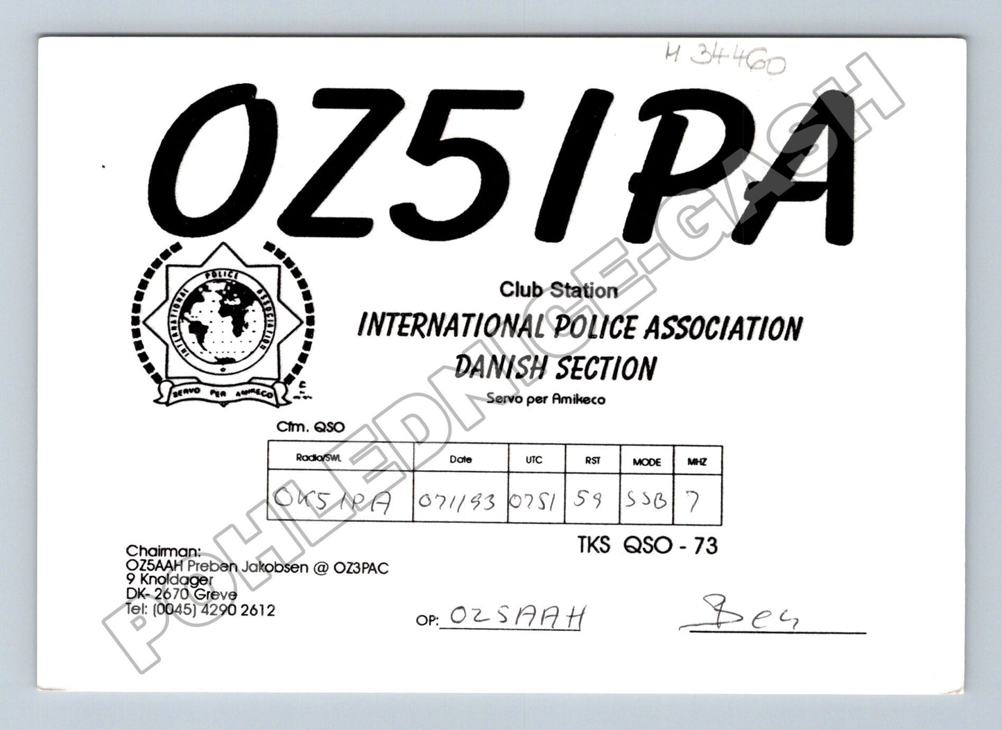 Pohlednice Dánsko QSL karta OZ5IPA 1993 (M34460)