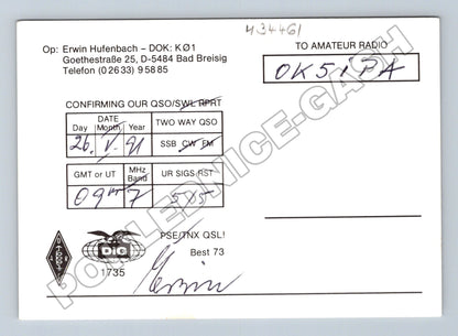 Pohlednice Německo Bad Breisig radio DK7JT 1991 (M34461)