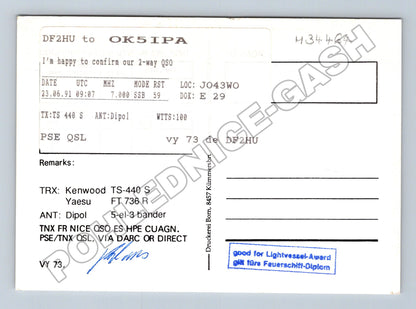 Pohlednice Německo Hamburg QSL DF2HU 1991 (M34464)