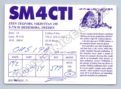 Pohlednice Švédsko QSL karta SM4CTI radioamatér 1993 (M34466)