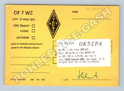 Pohlednice Německo radioamatérská karta DF7WZ 1991 (M34470)