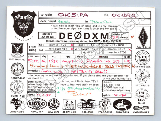 Pohlednice Německo QSL karta DE0DXM 1992 (M34471)