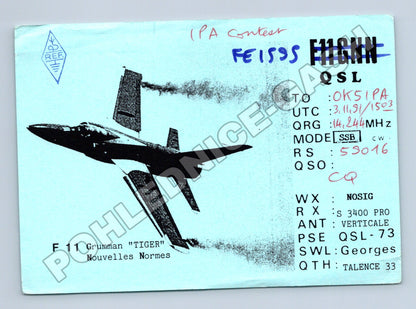 Pohlednice Francie QSL karta letadlo F11 Grumman 1991 (M34474)
