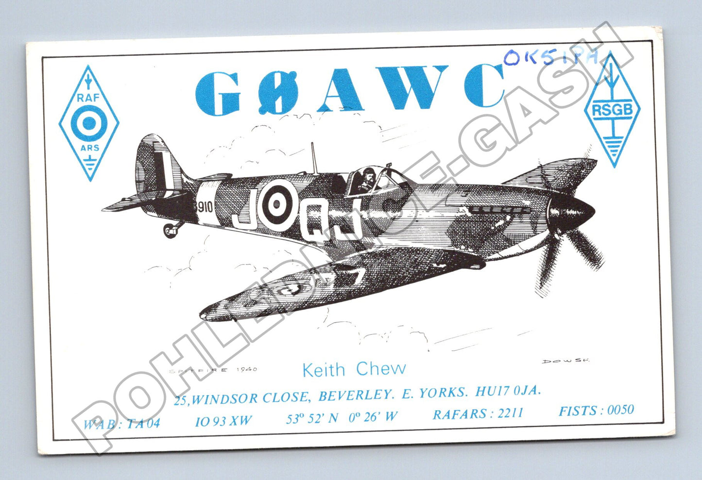 Pohlednice Velká Británie QSL karta Spitfire RAF 1991 (M34478)